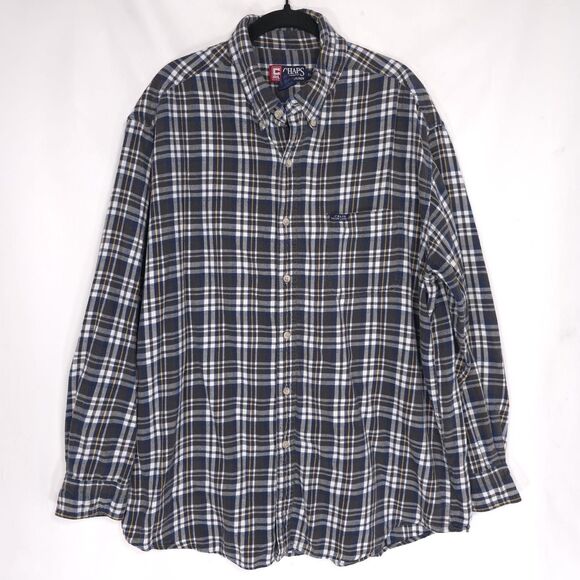 Vintage CHAPS RALPH LAUREN Plaid Shirt XL Flannel Cotton Navy Blue Men’s 234746 - Picture 3 of 9